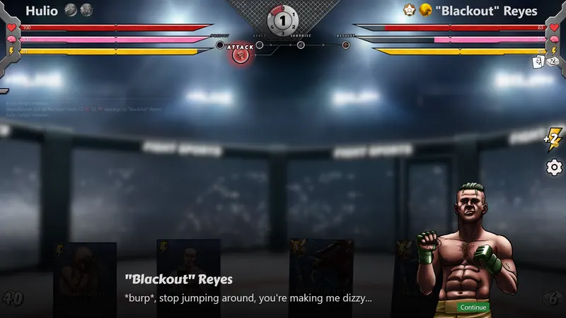 Mixed Martial Cards screenshot: An opponent talks between exchanges