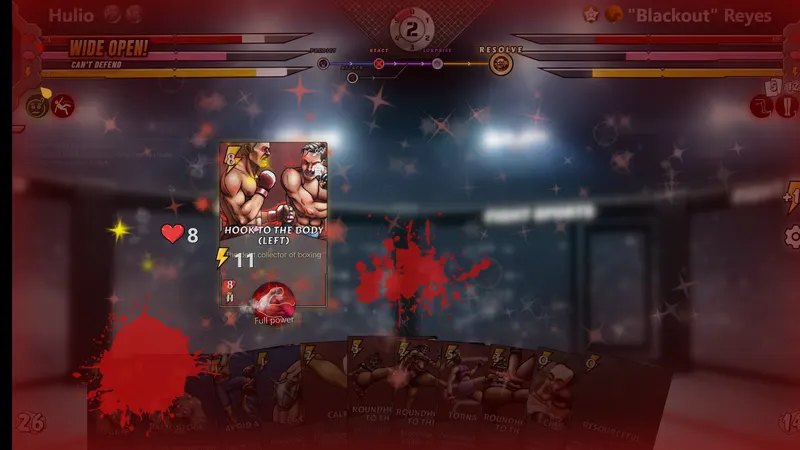 Mixed Martial Cards screenshot: A heavy hit against a Wide Open opponent